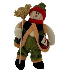 Vintage 15" Tall Plush Snowman Statue Handcrafted Christmas Holiday Decor VG